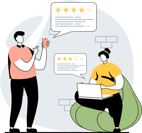 Customer reading customer feedback  Illustration