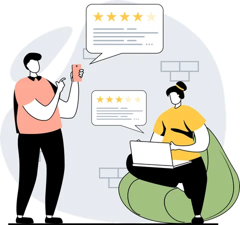 Customer reading customer feedback  Illustration