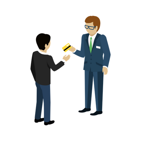 Customer received credit card from bank employee  Illustration