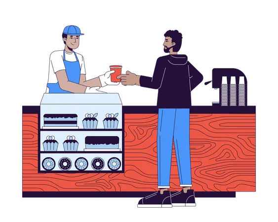 Customer receiving coffee from barista  Illustration