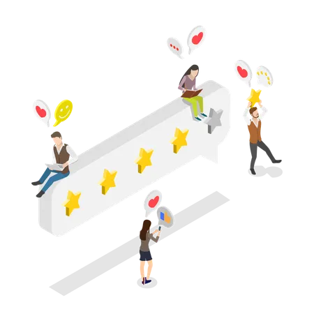 3 D Isometric Flat Vector Illustration Of Five Stars Rating Customer Review Evaluation Illustration
