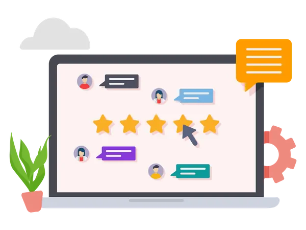 Customer review showing on five star rating  Illustration