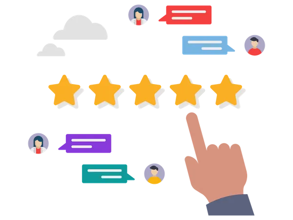 Customer review showing on five star rating  Illustration