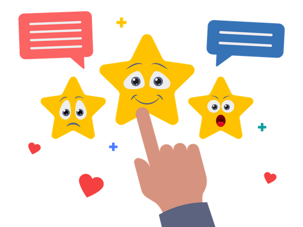 Customer reviews stars with rate and text  Illustration