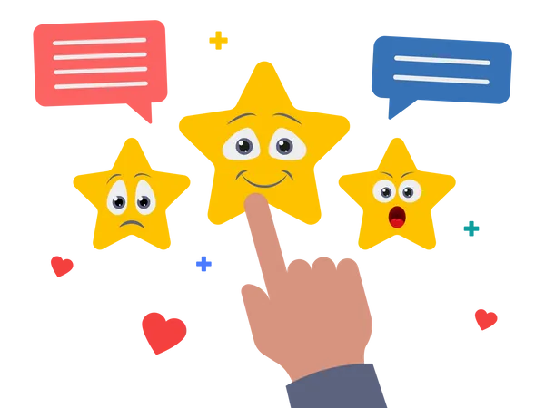 Customer reviews stars with rate and text  Illustration