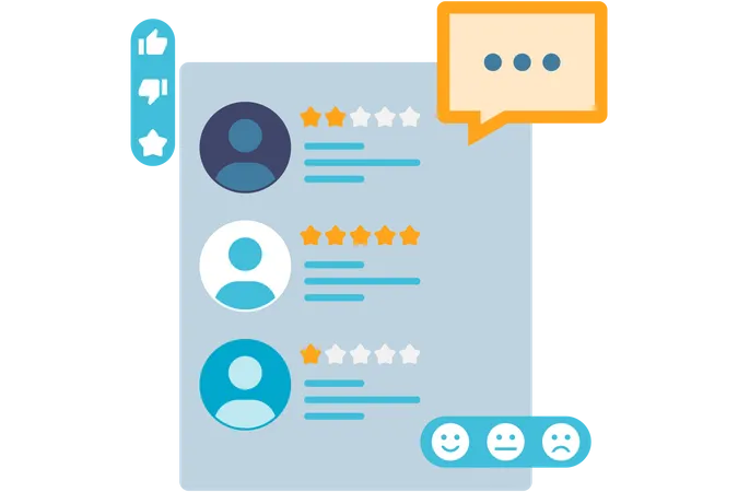 Customer reviews with star indicators  Illustration