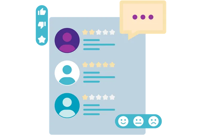 Customer reviews with star indicators  일러스트레이션
