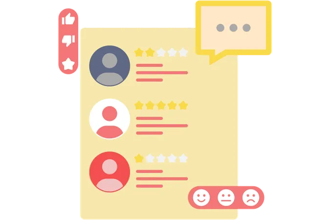 Customer reviews with star indicators  Illustration