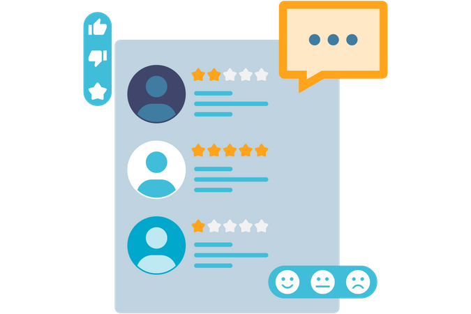 Customer reviews with star indicators  Illustration