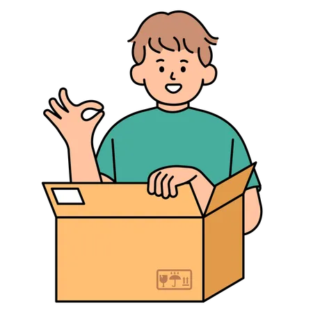 Man Holding Box And Doing Ok Sign Simple Vector Illustration