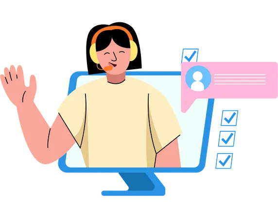 An Illustration Of A Cheerful Customer Service Agent Efficiently Handling Multiple Online Queries Showcasing The Multitasking Capabilities Required In Modern Customer Support Roles Illustration