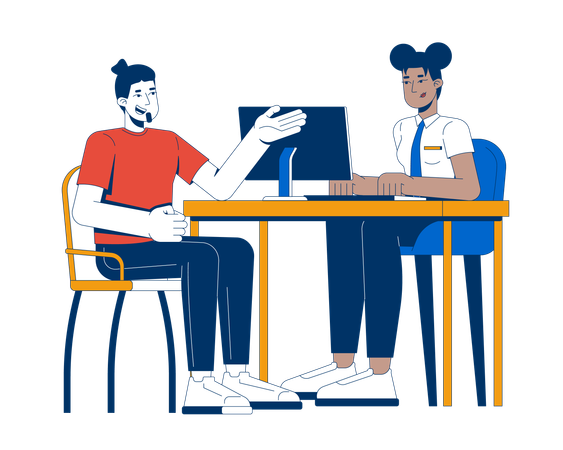 Customer service interaction at bank desk  Illustration