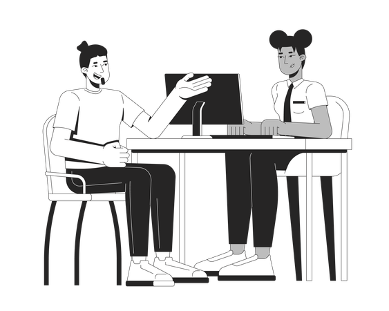 Customer service interaction at bank desk  Illustration