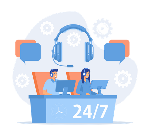 Customer service operators provide24 hours services to clients Illustration