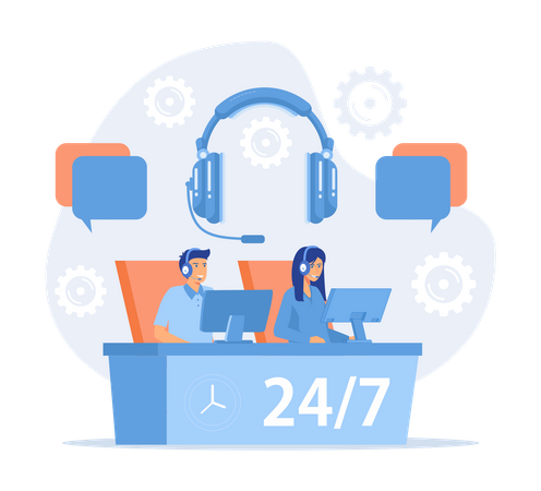 Customer service operators provide24 hours services to clients  Illustration