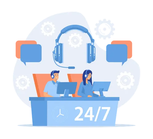 Customer service operators provide24 hours services to clients  Illustration