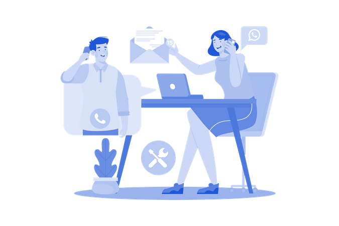 Customer service representative multitasking customer assistance  Illustration