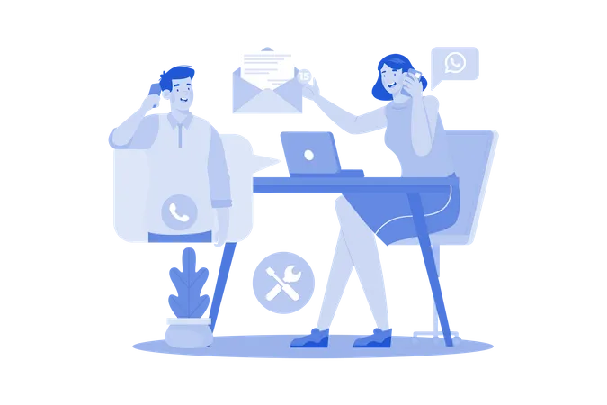 Customer service representative multitasking customer assistance  Illustration