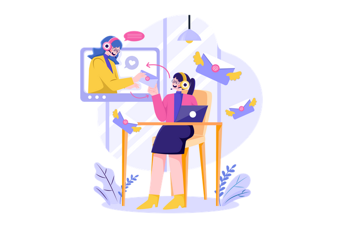 Customer Service Support via Email  Illustration