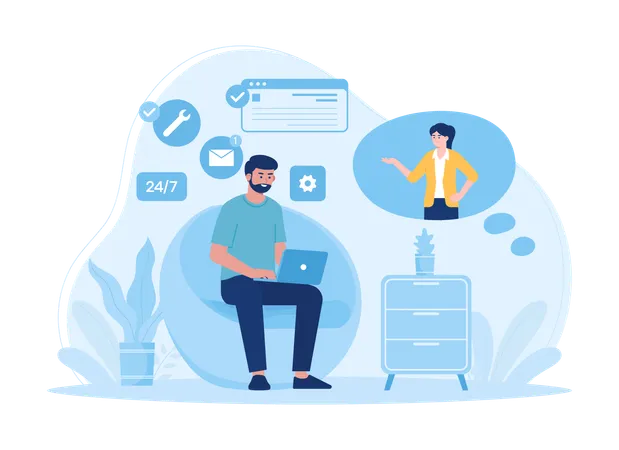 Customer Service Technical Support Consults With Clients And Helps Them Trending Concept Flat Illustration Illustration