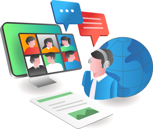 Customer service video call with world clients Illustration