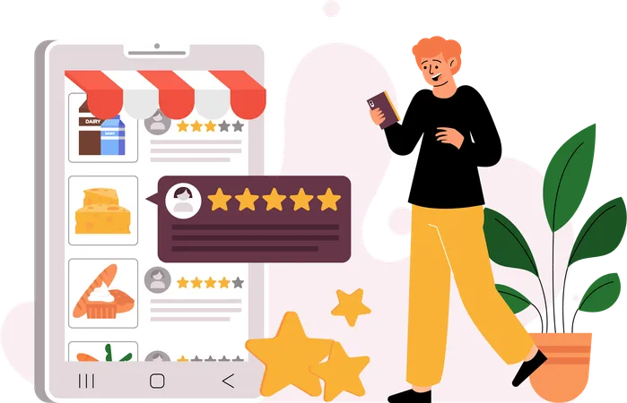 Customer share product review online  イラスト