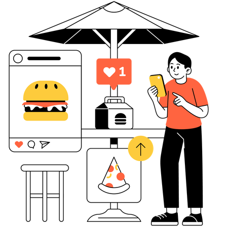 Customer share the food on social media  Illustration