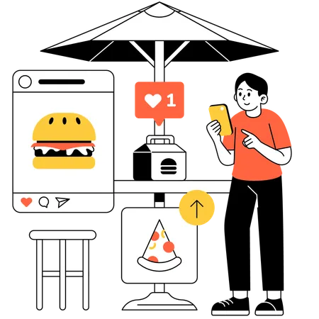 An Illustration Of Customer Share The Food On Social Media Illustration