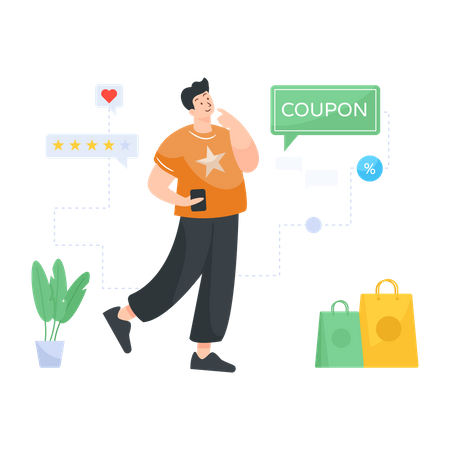 Customer sharing shopping experience review Illustration