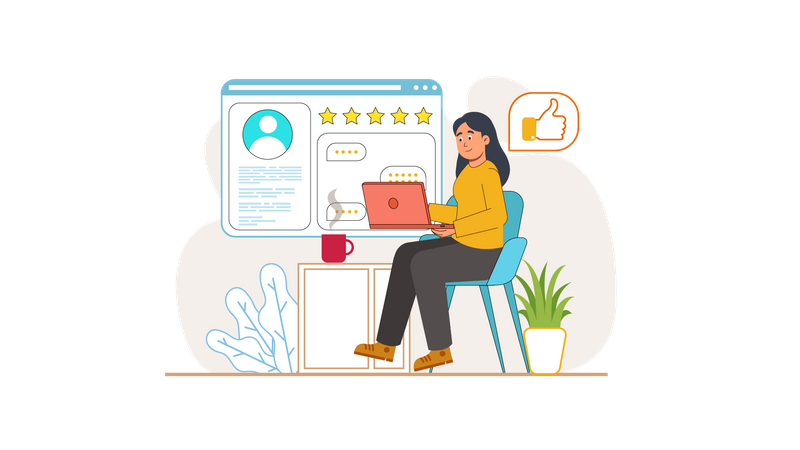 Customer sharing shopping experience review  Illustration