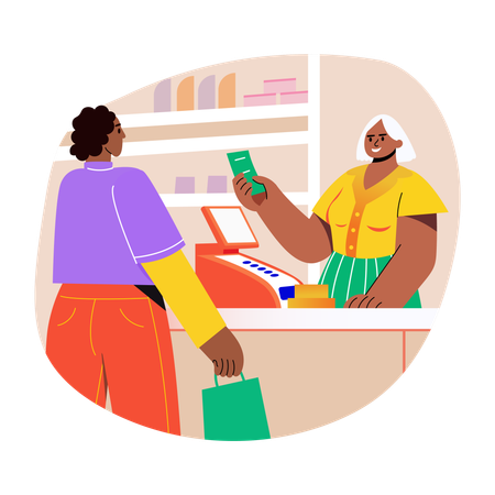 Customer standing at billing counter  Illustration