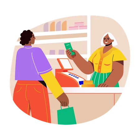 Customer standing at billing counter  Illustration