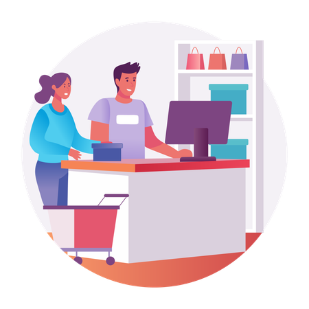 Customer standing at checkout counter for billing  Illustration