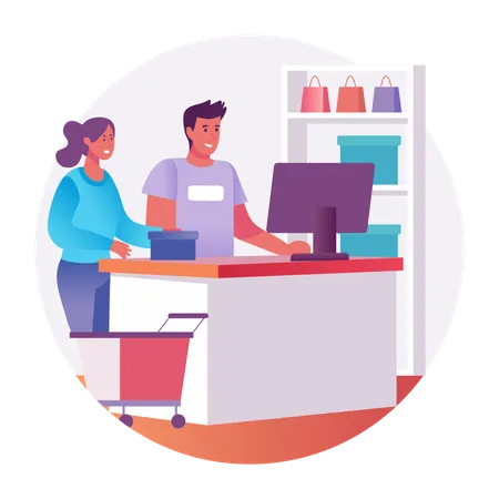 Customer standing at checkout counter for billing  Illustration