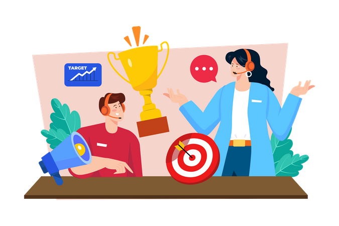 Customer success manager providing guidance to customers to achieve their goals  イラスト