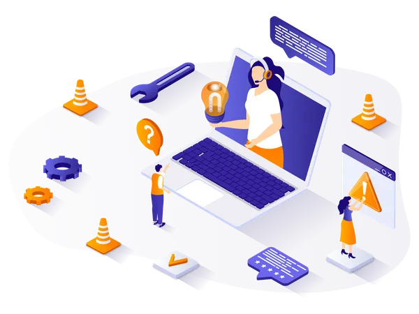 Technical Support Isometric Web Concept People Advise And Answer Customer Questions Users Solve Technical Issues In Video Chat Online Scene Vector Illustration For Website Template In 3 D Design Illustration