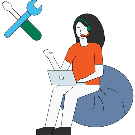 The Girl Is Sitting For Customer Support Illustration