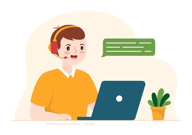 Call Center Agent Of Customer Service Or Hotline Operator With Headsets And Computers In Flat Cartoon Hand Drawn Templates Illustration Illustration
