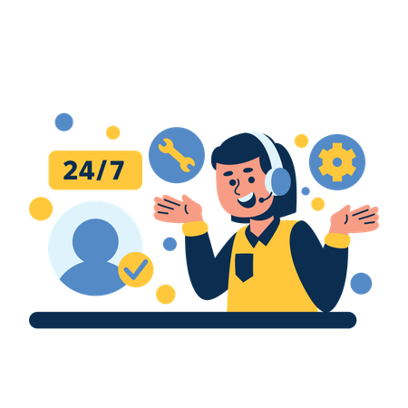 Customer Support Agent Working 24/7  Illustration