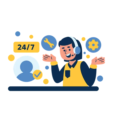 Customer Support Agent Working 24/7  Illustration