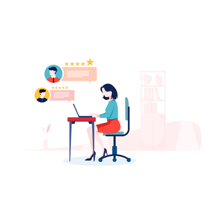 Customer support assistant checking review with ratings Illustration