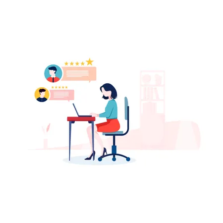 Customer support assistant checking review with ratings  Illustration