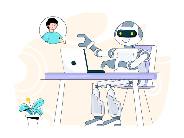 Customer support by robot assistant Illustration