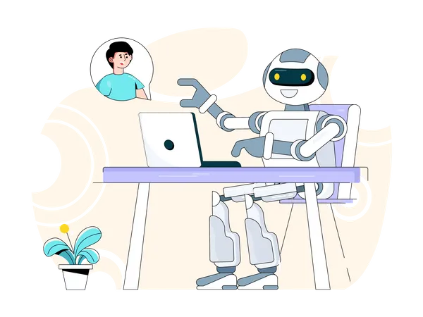 Customer support by robot assistant  Illustration