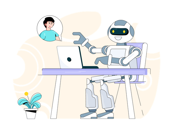 Customer support by robot assistant  Illustration