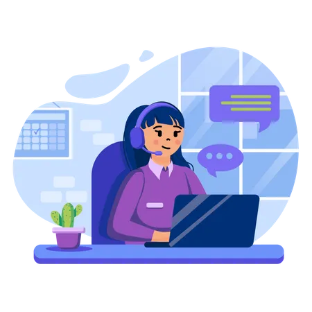 Support Center Concept Woman Operator Advises Helps Clients Consultant For Hotline Helpdesk Helpline Or Tech Support Template Of People Scenes Vector Illustration With Characters In Flat Design Illustration