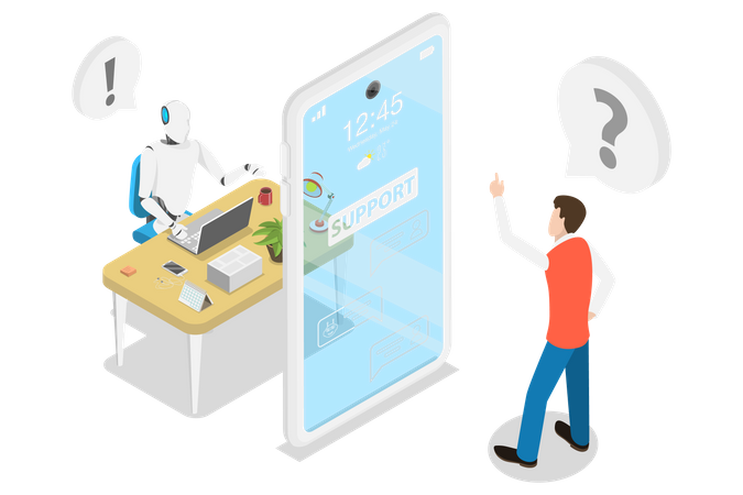 Customer Support Chatbot Assistant, AI, Artificial Intelligence, Markting Strategy  Illustration