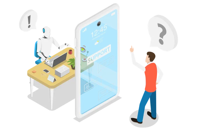 Customer Support Chatbot Assistant, AI, Artificial Intelligence, Markting Strategy  Illustration