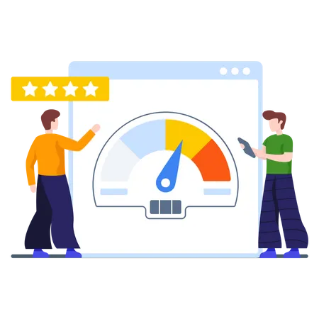 Customer support employee analyzing customer reviews Illustration