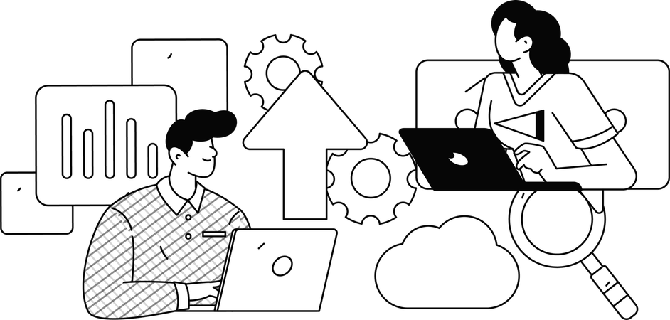Customer support employee working on laptop  Illustration